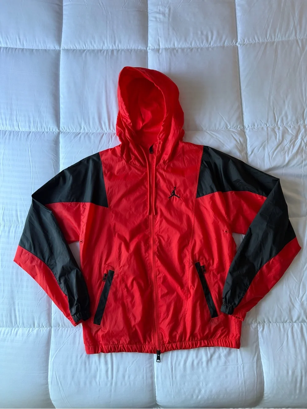 Jordan Red and Black Hooded Windbreaker Jacket with Zip Pockets